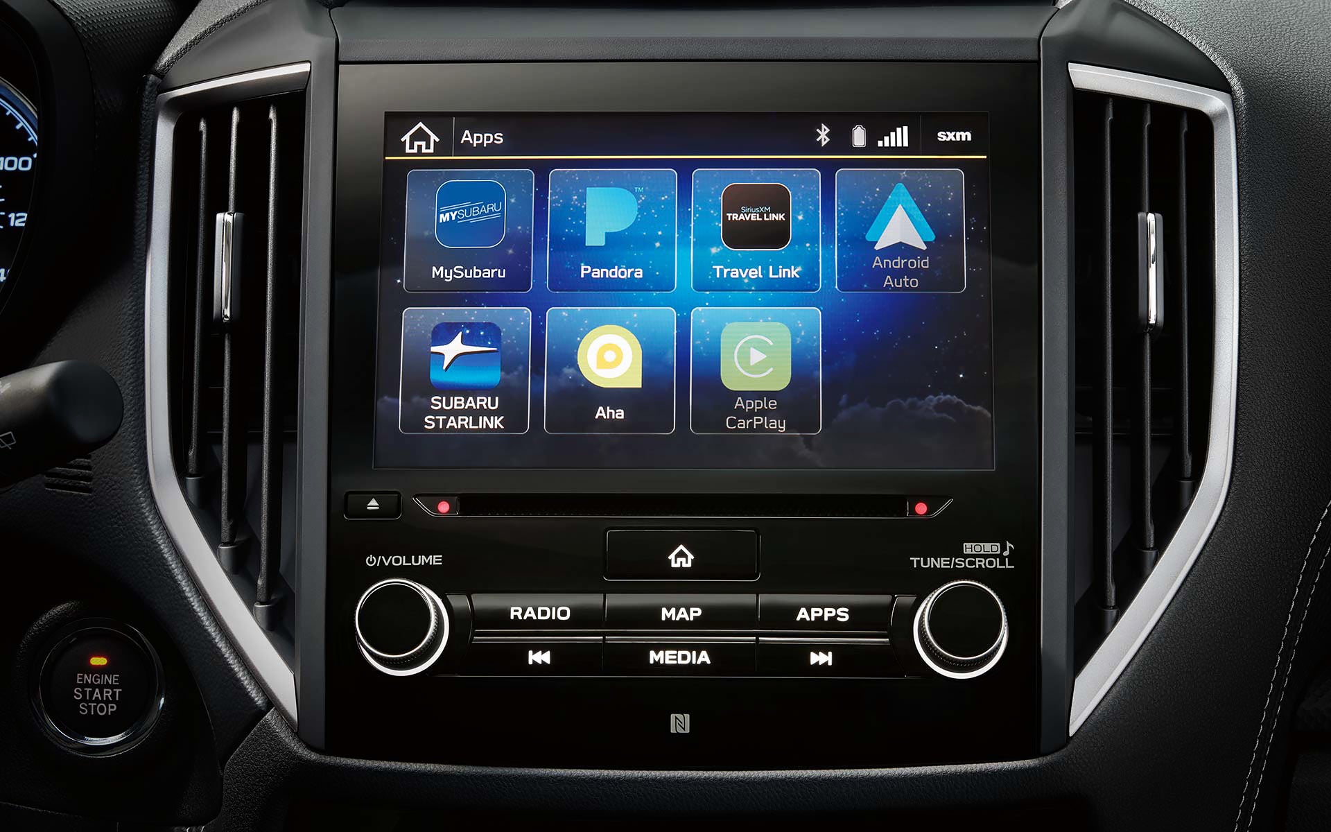 A close-up of the SUBARU STARLINK Multimedia touchscreen on the 2022 Forester. | Island Subaru in Staten Island NY
