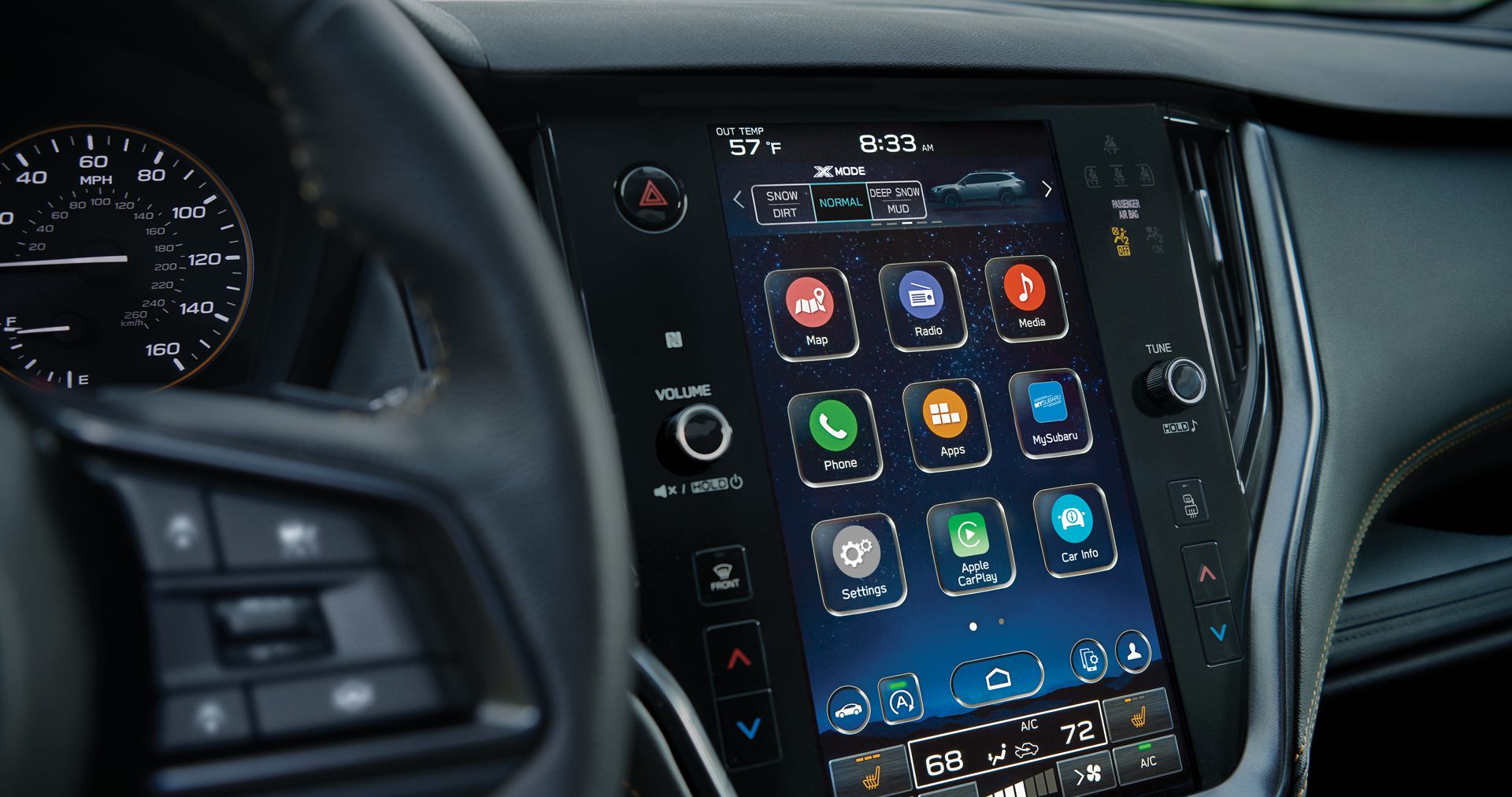 A close-up of the 11.6-inch touchscreen for the STARLINK Multimedia system on the 2023 Outback Wilderness. | Island Subaru in Staten Island NY